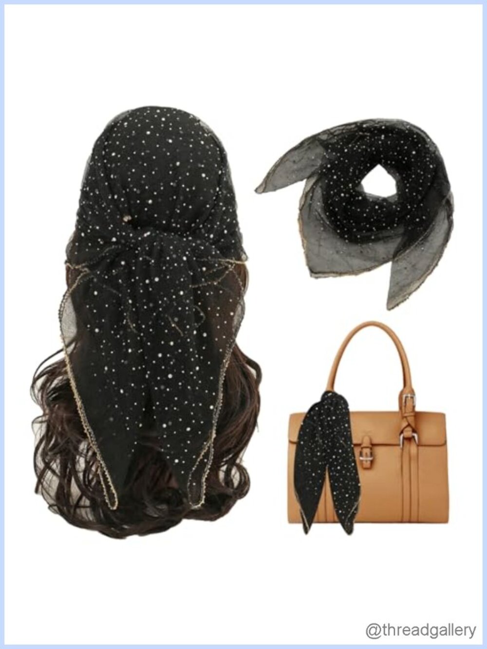 35 Inch Square Hair Scarf Wrap Polyester Satin Rhinestone Head Scarf